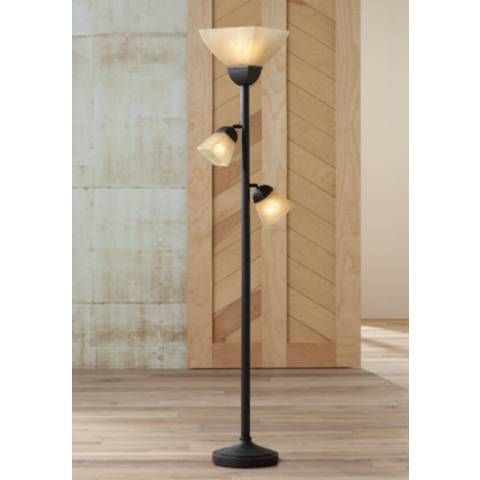 This Handsome Floor Lamp Offers Multi Functional Lighting With Two Frosted Champagne Style Glass Side Lights Ove Torchiere Indoor Lamps Torchiere Floor Lamp, Torchiere Floor Lamp Replacement Bulbs