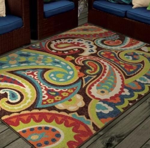 Multi Colored Rug 7'8 X 10'10 Indoor Outdoor Retro Porch Weather