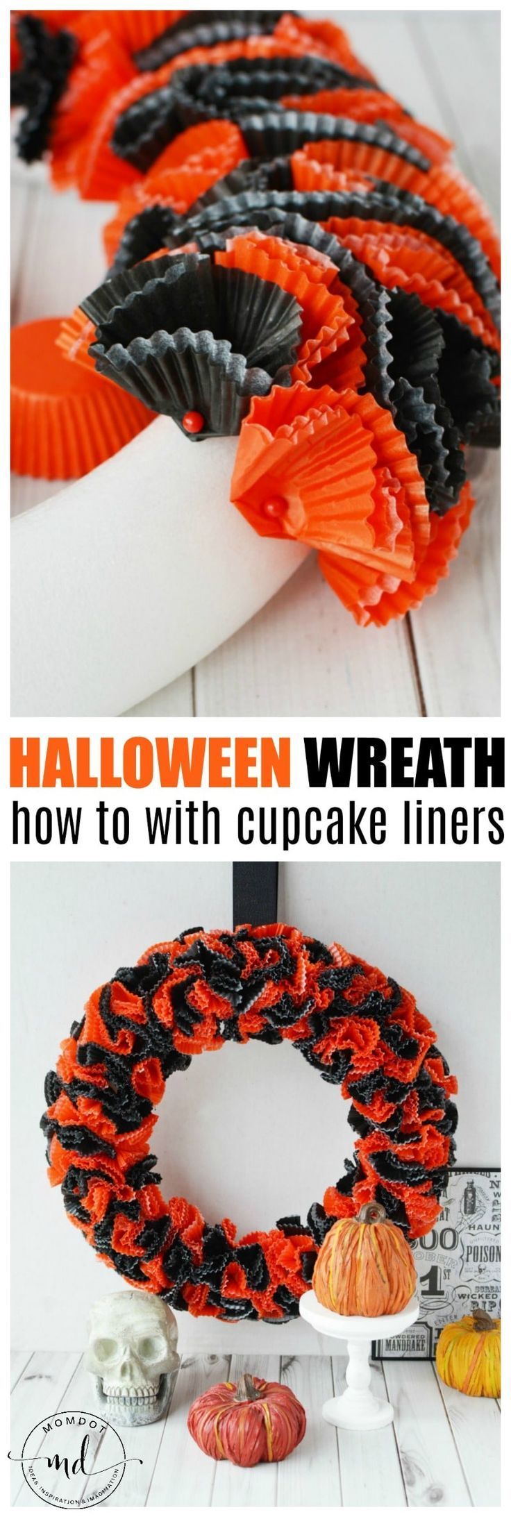 How to Make a Halloween Wreath with Cupcake Wrappers. #halloween #crafts