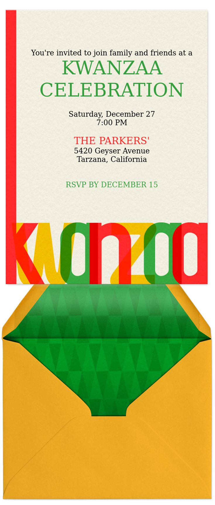 Celebrate Kwanzaa with this premium digital Evite invitation. You can