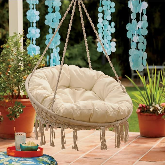 Round Hanging Chair With Cushion Swinging Round Hanging Chair With Cushion, Round Patio Lounge Chair Cushions