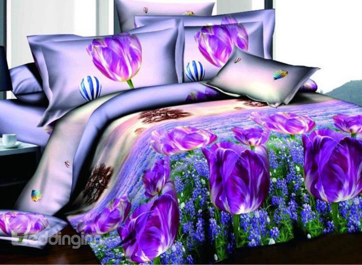 124 Best Beddinginn Images On Pinterest Bedding Sets Bedspreads Fragrant Purple Flower And Lavender Field Flying Petal Print 4 Piece Polyester Duvet Cover Sets