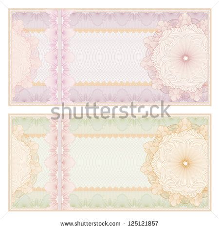 Voucher template with guilloche pattern (watermarks) and border. This background usable for banknote, gift voucher, coupon, diploma, certificate or check. Vector illustration