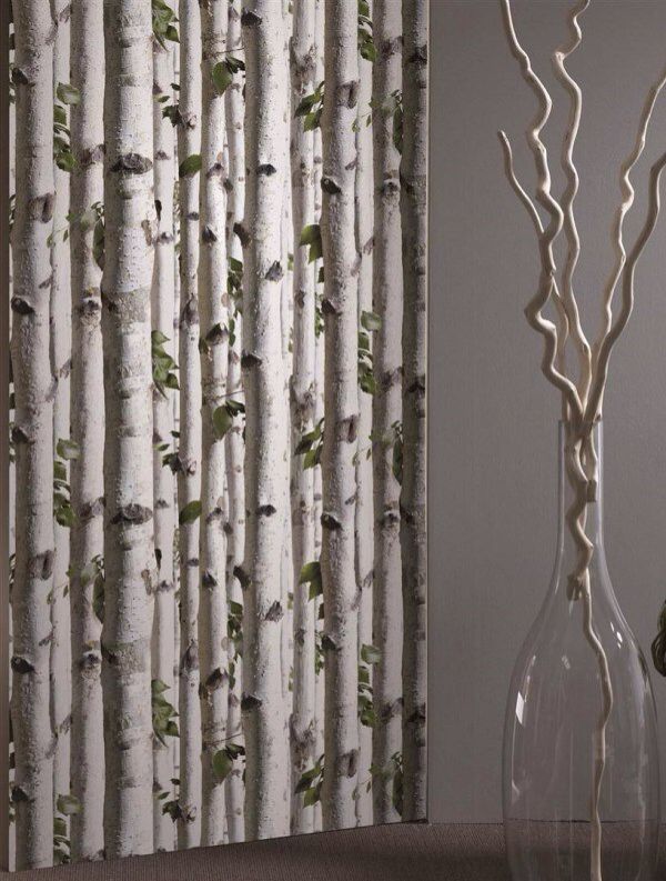 White Birch Tree Wallpaper Feature Wall Birches White Birch Tree Wallpaper, Birch Tree Curtains