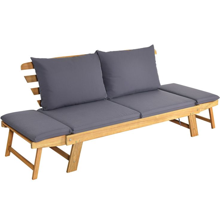 Patio Convertible Solid Wood Sofa With Cushion In 2021 Wood Sofa Acacia Wood Furniture Daybed Sofa