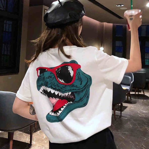 Buy online T-shirt dinosaur summer Hong Kong Harajuku high quality fashion cloth...