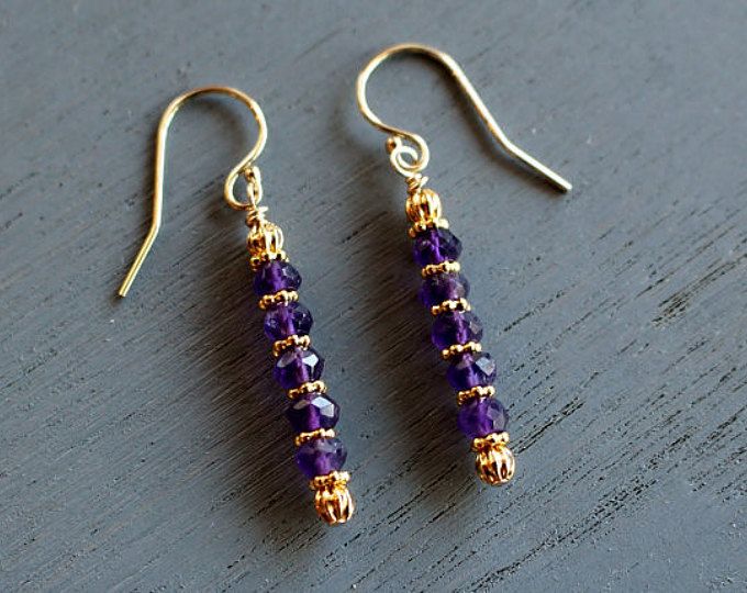 Boho earrings Amethyst and Copper Dangle Earrings February birthstone
