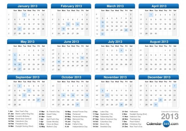 online calendar 2013
