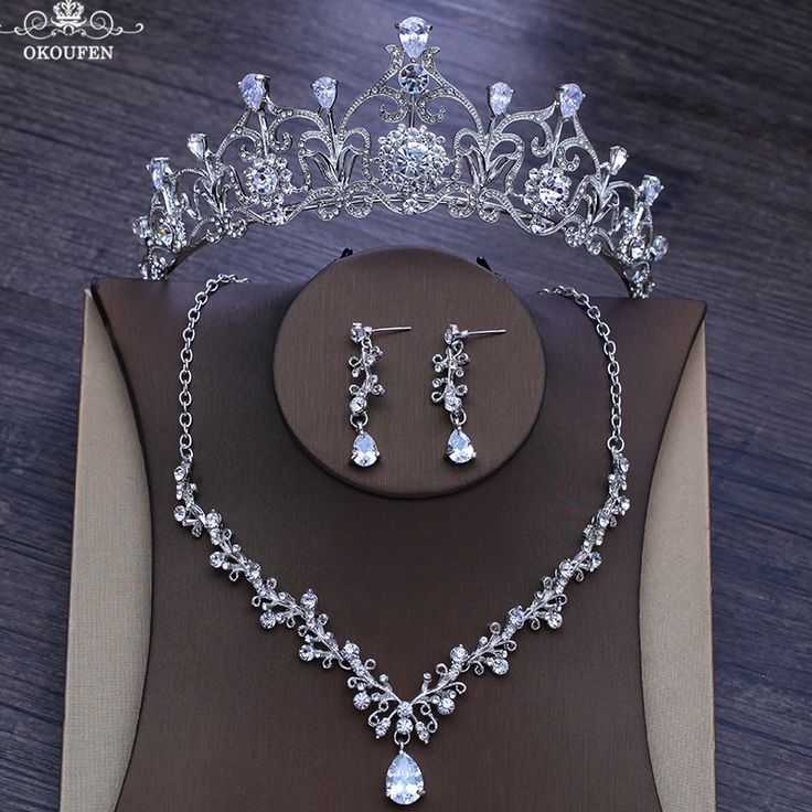 Luxury Diamond Tiaras Silver Women Jewelry Set With Crowns Necklace Earrings 201… Luxury Diamond Tiaras Silver Women Jewelry Set With Crowns Necklace Earrings 201…