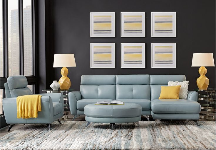Modena Sky Blue Leather 2 Pc Sectional Living Room Set Sets Furniture Modena Sky Blue Leather 2 Pc Sectional, Sky Blue Leather Sofa