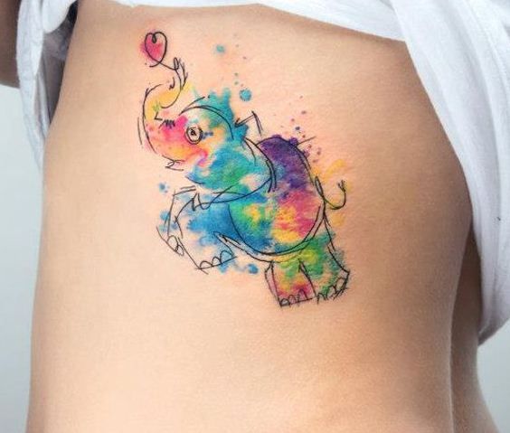 abstract watercolor elephant tattoo on ribs hair abstract watercolor elephant tattoo on ribs hair