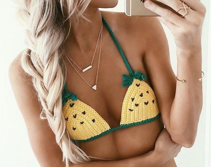 Lindo boho piña inspiración crochet bikini halter festival top | Etsy