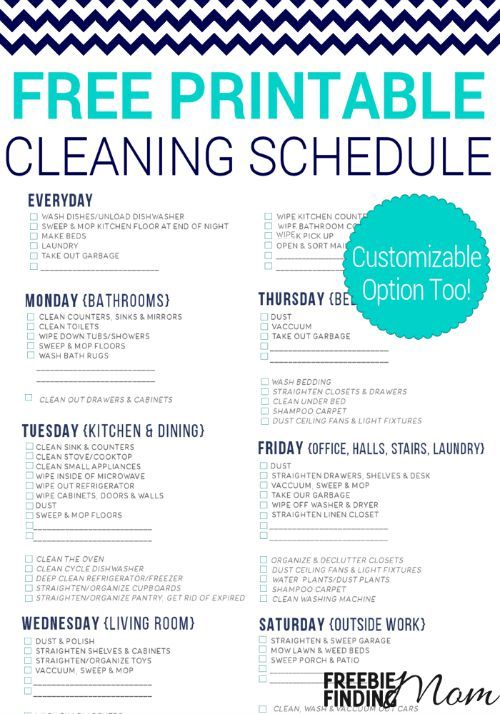 free printable cleaning schedule