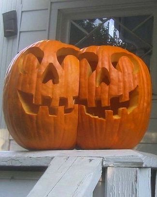 decoration a fascinating halloween party garnish for outdoor with a carving pumpkin in twin faced stand on wooden stair