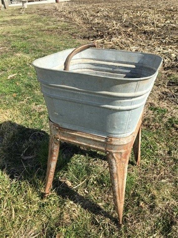 Wheeling Galvanized Single Wash Tub Sink Cooler Flower Plant
