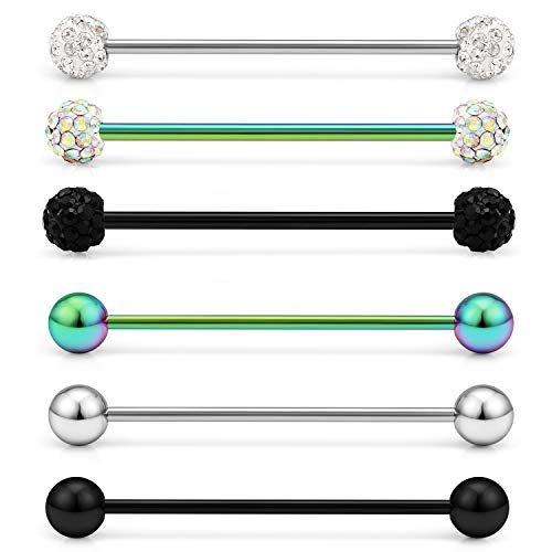 6-12 Pieces 28mm Lcolyoli Short Industrial Barbell 16G Stainless Steel Helix Cartilage Earring Externally Threaded Crystal Ball Body Piercing Jewelry for Women Men 1 1//8 Inch