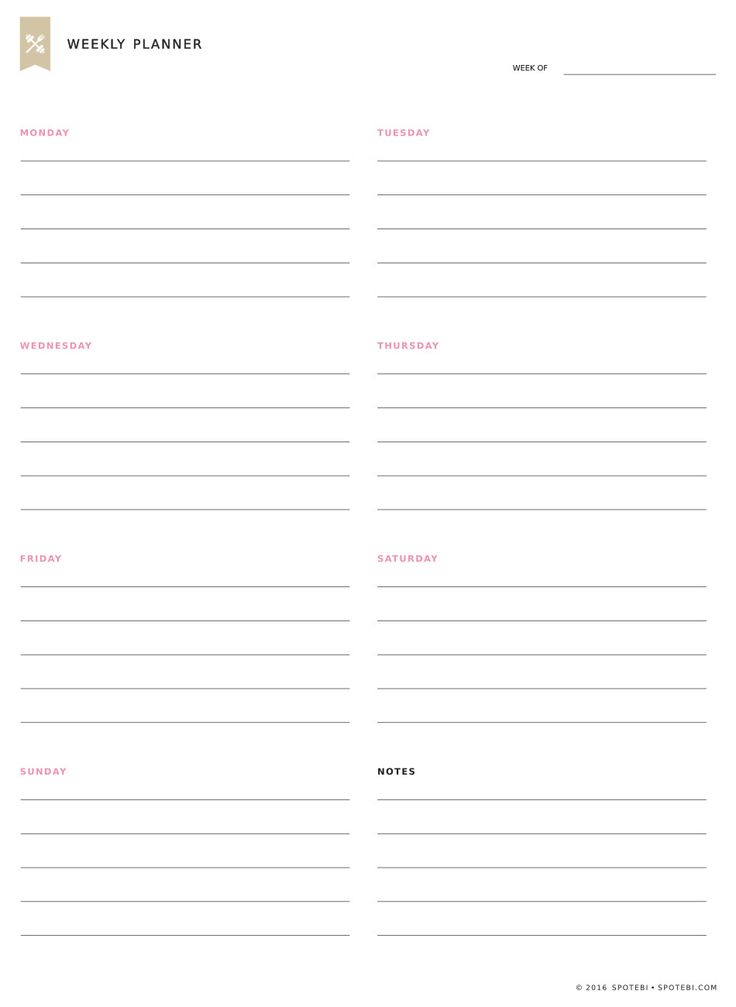 Get a weekly overview of your life with this free printable template. Set your top 3 priorities for the week and keep track of tasks, events and appointments. Download and print our weekly planner template and start getting organized! http://www.spotebi.com/fitness-tracker/weekly-planner-template/