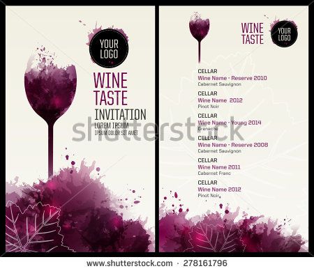 Template list or wine tasting. Illustration glass of wine. Background with wine stains, expressive texture. Idea for your design. Vector