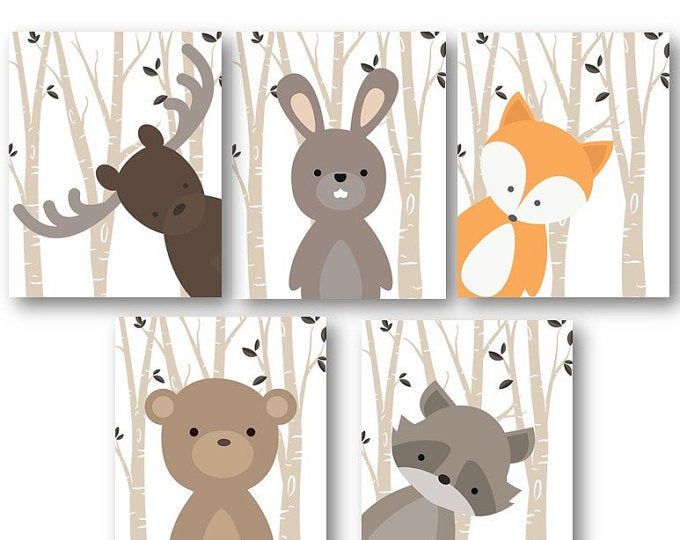 Woodland Nursery Decor - Woodland Nursery Art - Baby Boy Decor - Forest Animals Nursery - Animal Nursery - Animal Wall Art - PRINTS ONLY