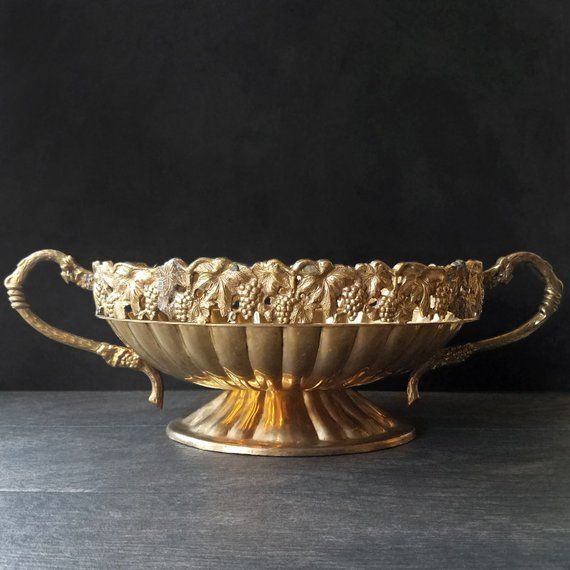 Vase Bohemian Decor with Handle Fruit Bowl Vintage Pedestal Brass Bowl Planter Display Centerpiece Basket