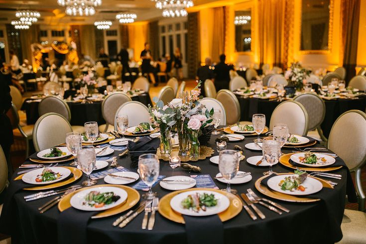 Elegant Pink And C Downtown St Pete Ballroom Wedding The Birchwood Reception Black Tablecloth Ballroom Wedding Reception, Small Round Tables For Parties St Petersburg