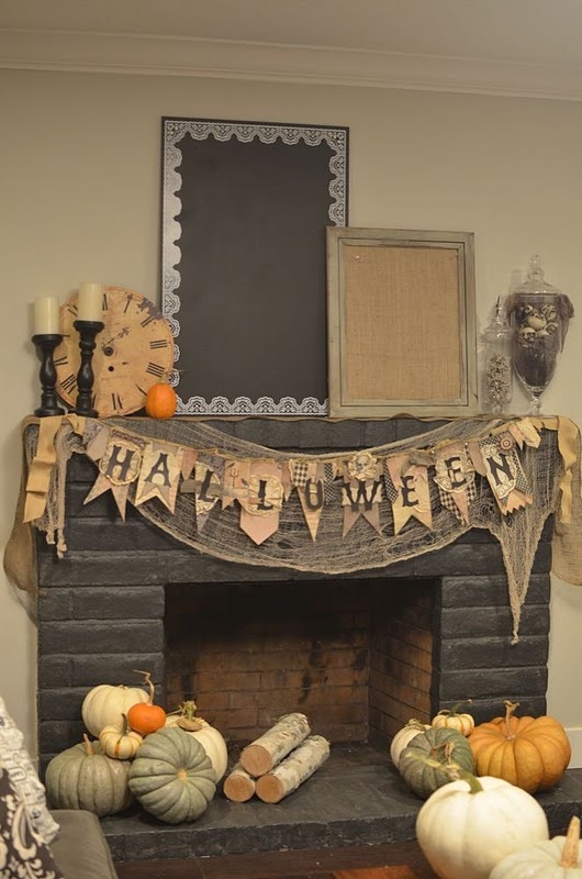halloween mantel ideagauze behind the banner is fab the assortment of - Halloween Mantel Decorations halloween mantel ideagauze behind the banner is fab the assortment of - Halloween Mantel Decorations
