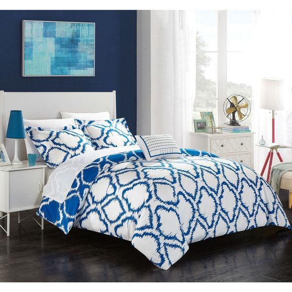 Chic Home Asya 8 Piece Reversible Blue Ikat Duvet Cover And Sheet