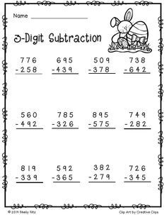 Spring math worksheets 3 digit subtraction with regrouping