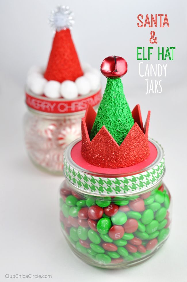 santa and elf hat candy jars homemade holiday gift idea makeitfuncrafts christmas elf decorationsoffice - Office Christmas Gift Ideas santa and elf hat candy jars homemade holiday gift idea makeitfuncrafts christmas elf decorationsoffice - Office Christmas Gift Ideas