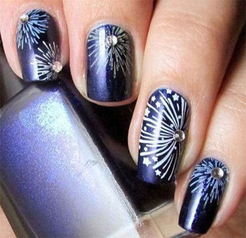 The 25+ Best Firework Nails Ideas On Pinterest Firework Nail Art Fireworks are this nail design's inspiration. Create the effect with a small nail art brush or tooth pick and some snazzy gems. - The 25+ Best Firework Nails Ideas On Pinterest Firework Nail Art