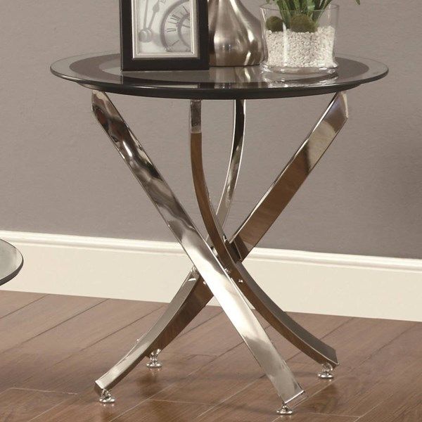 Coaster Furniture Chrome Black Round End Table Glass Top Tables Fine End Table Glass Top Tables, Coaster Furniture Round Glass Top End Table Chrome