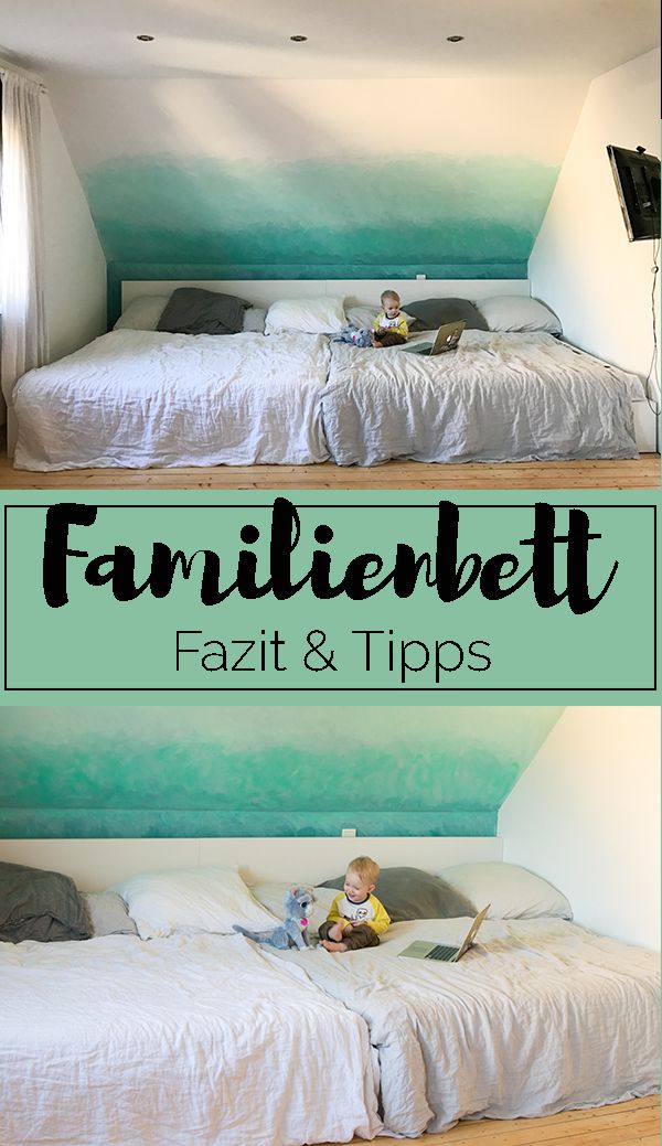 two pictures with the words familienbett and an image of a bed