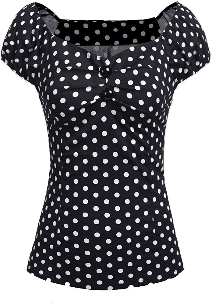ELESOL Womens Retro Polka Dot Blouse Vintage Casual 1950s Rockabilly Shirt Pinup Tops for Women ELESOL Womens Retro Polka Dot Blouse Vintage Casual 1950s Rockabilly Shirt Pinup Tops for Women