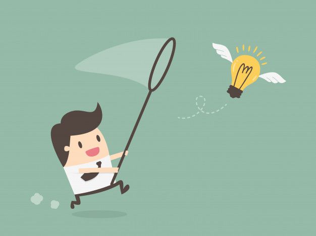Businessman Chasing Flying Light Bulb | Poster background design, Graphic design background templates, Character flat design