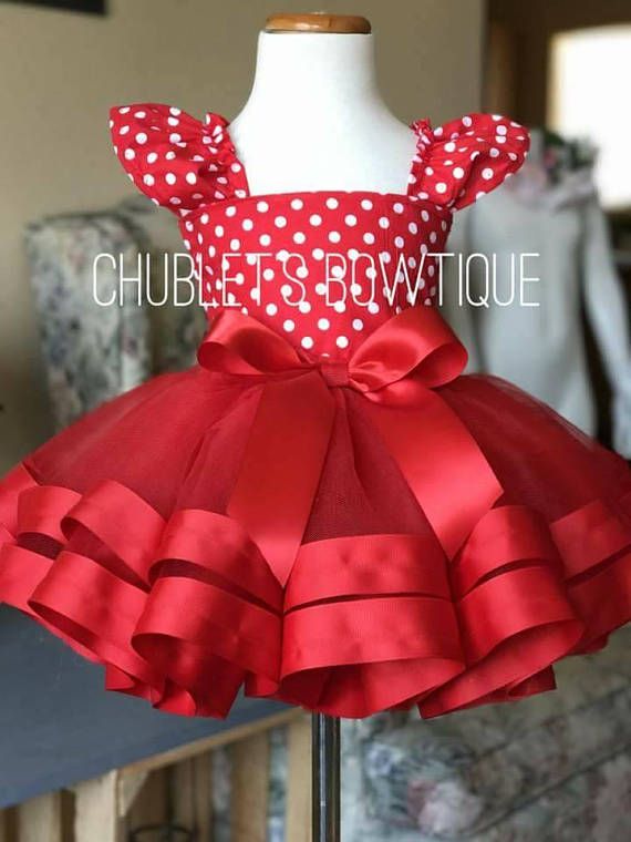Minnie Mouse Tutu dress size 6-9 month Black top with red skirt white polka dots