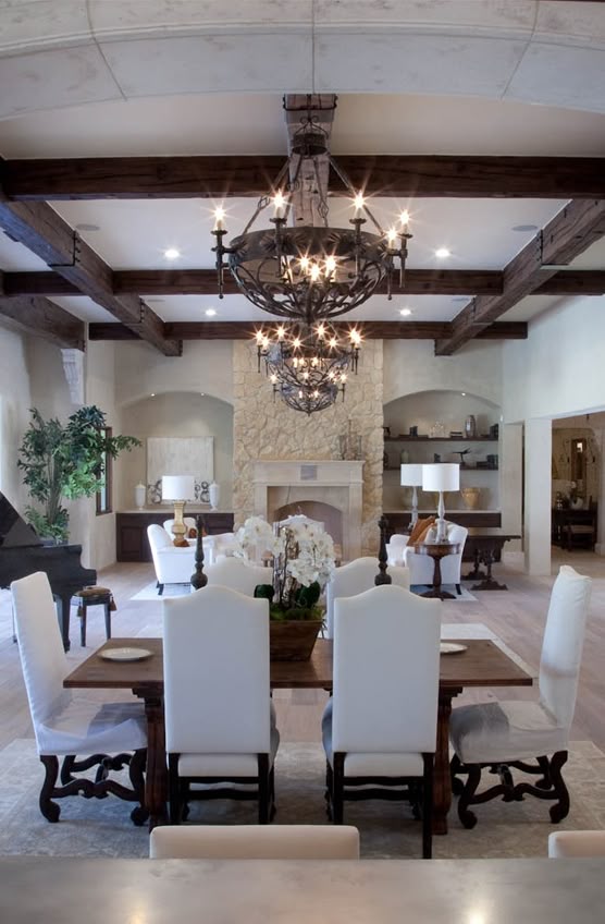 Best 25 Tuscan Dining Rooms Ideas On Pinterest Style Similar White Furnishings With Contrasting Dark Ceiling Beams Chandeliers And Table