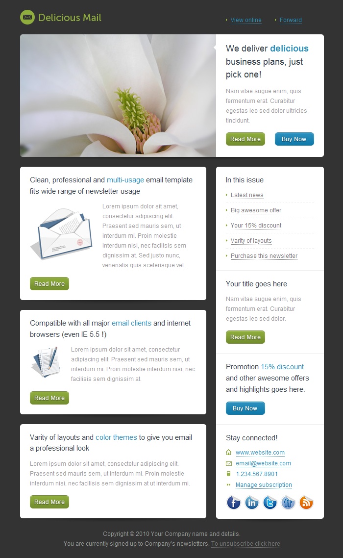 an analysis of the e mail newsletters With newslettermonitor we investigate the strategic elements (from broadcasting policies, to the creation of the layout, to copywriting,) and we will provide you with a detailed overview in addition to the analysis of your competitors, we can provide practical suggestions to make your email marketing even more effective. an analysis of the e mail newsletters With newslettermonitor we investigate the strategic elements (from broadcasting policies, to the creation of the layout, to copywriting,) and we will provide you with a detailed overview in addition to the analysis of your competitors, we can provide practical suggestions to make your email marketing even more effective.