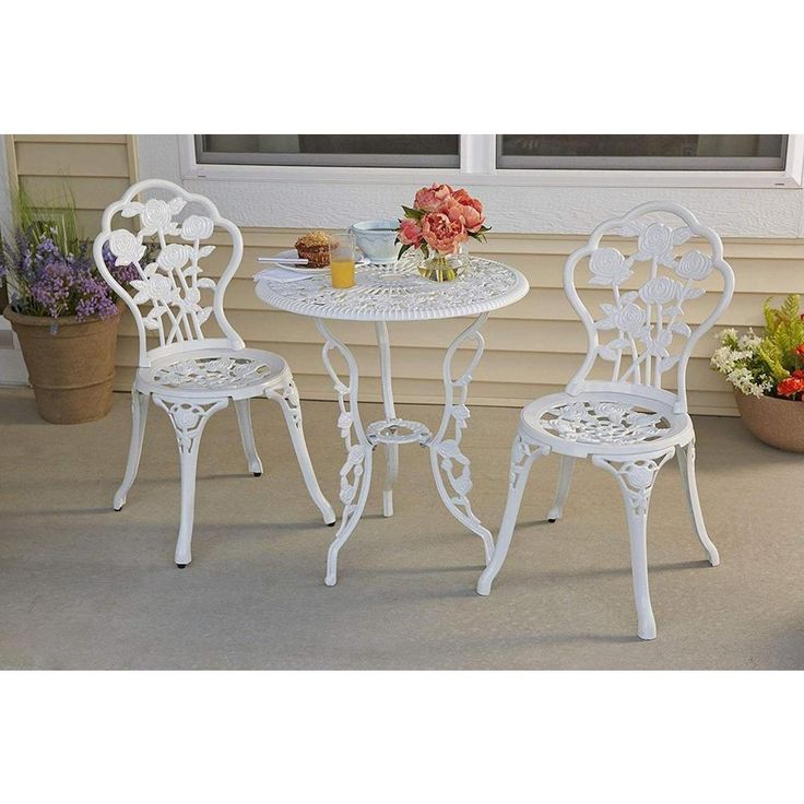 Patio Premier Rose Garden 3 Piece Cast Aluminum Outdoor Bistro Set In White 247004 The Home Depot Patio Premier Rose Garden 3 Piece Cast, Rose 3 Piece Bistro Patio Set