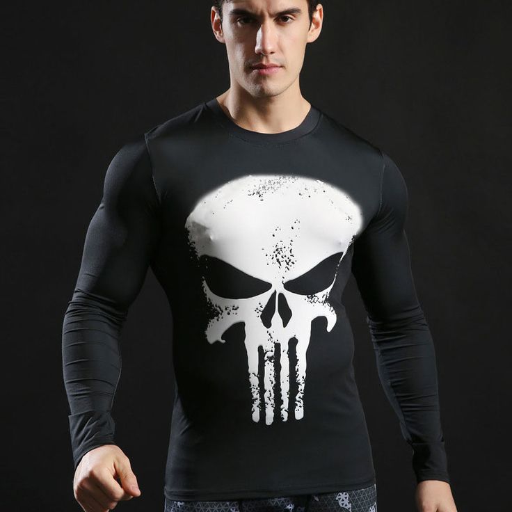 White Punisher Skull Compression Running Tee Shirt Superhero tee