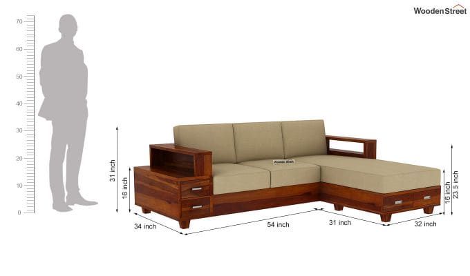 Buy Solace L Shaped Wooden Sofa Walnut Finish Online In India
