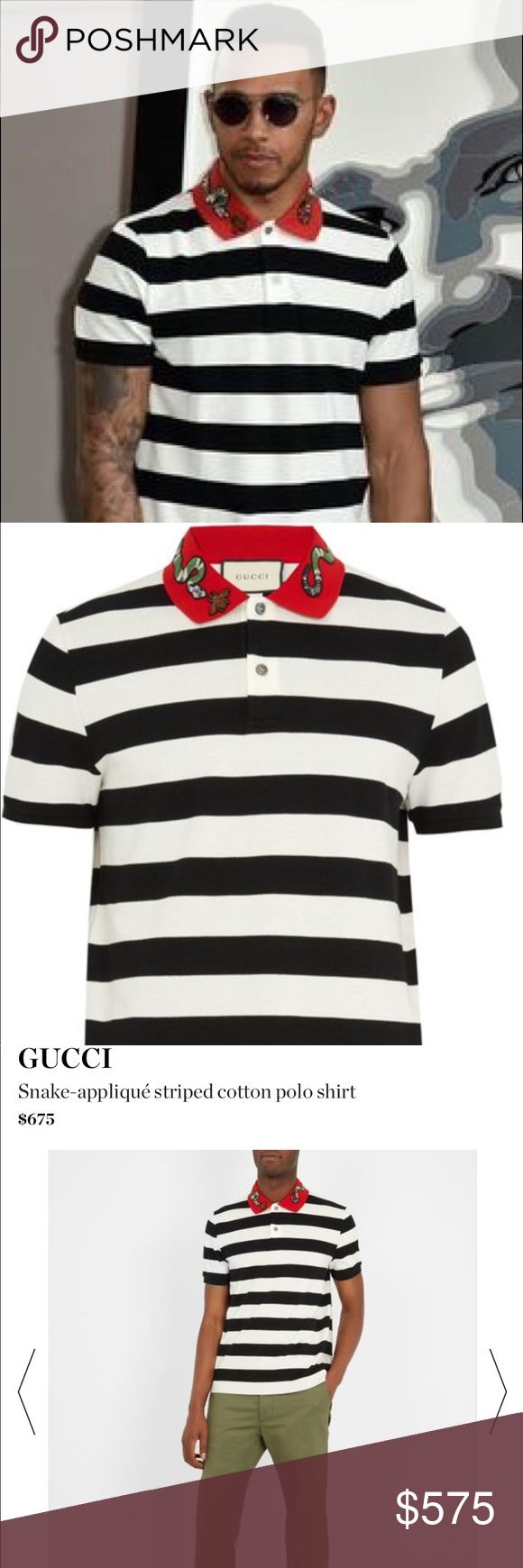 🔥🔥🔥GUCCI SNAKE-APPLIQUÉ COTTON POLO SHIRT🔥🔥 🔥🔥🔥💯AUTHENTIC 🔥🔥🔥GUCCI -APPLIQUÉ STRIPED POLO SHIRT (BRAND NEW WITH RECEIPT AND GUCCI BAG...selling for my son too small for him..VALENTINES DAY IS COMING ❤️❤️❤️paid as seen on Receipt $734.91 Gucci Shirts Polos