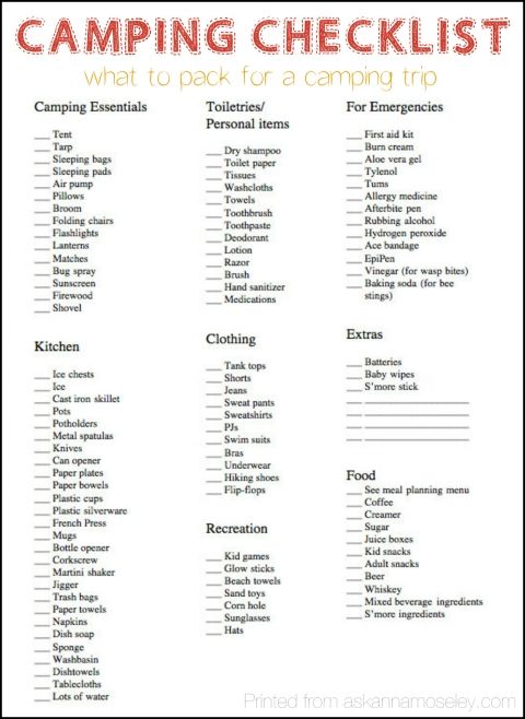 cub scout camping list