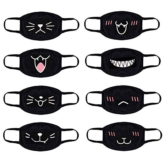 Haomian 8 Pack Black Cartoon Mouth Mask Cat Kawaii Muffle Mask
