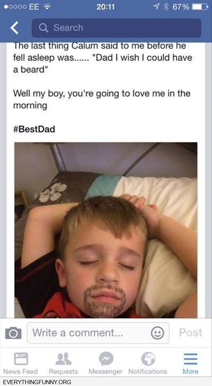 Funny Facebook Status Kid Told Dad He Wanted A Beard Dad Draws Beard On Face While Funny Facebook Status Kid Told Dad He Wanted A Beard Dad Draws Beard On Face While