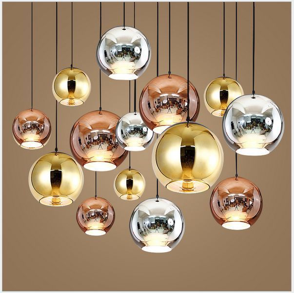 7 Size Plating Mirror Glass Ball Lampshade Modern Ceiling Pendant Light 3 Colour Lights Lighting Bedroom Ceiling Pendant Lights, Ball Lamp Shade Glass