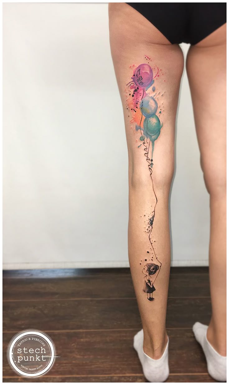 Watercolor Child Balloons - Tattoo by Stechpunkt (Girl Drawing from Indrė Banka...