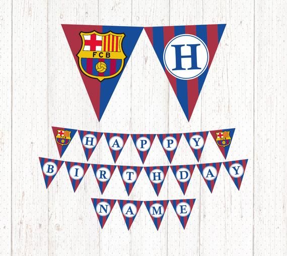 Barcelona Birthday Banner Party Barcelona Printable Digital Banner Banderin Barcelona Feliz Cumpleanos Imprimible Barcelona Bunting Happy Birthday Football Birthday Party Set Happy Birthday Printable