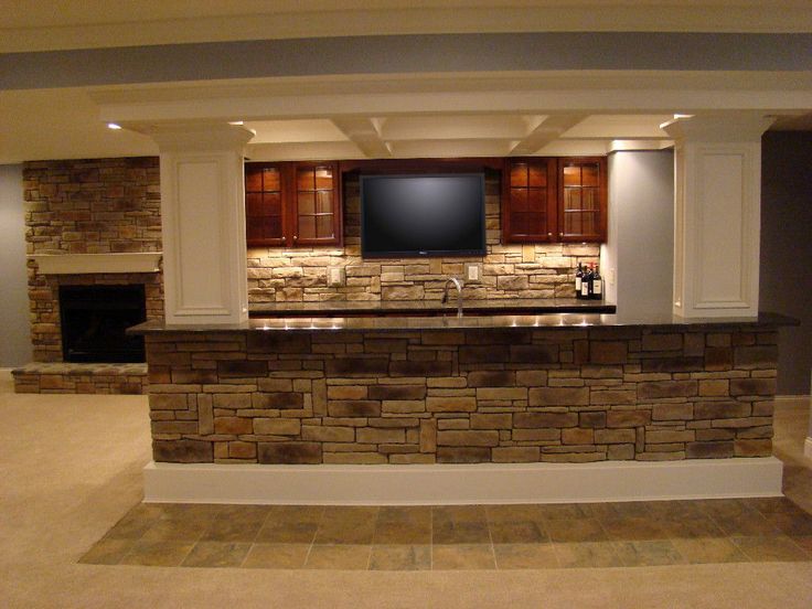 Interior Exposed Brick Stone For Basement Bar Counter And Fireplace Combine With Modern Tv Wall Mount Ideas H Finishing Design Exposed Brick Stone For Basement Bar, Basement Tv Mount Ideas
