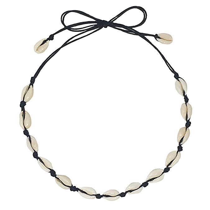 Stunning black wax cord choker necklace with a beautiful Cowrie shell