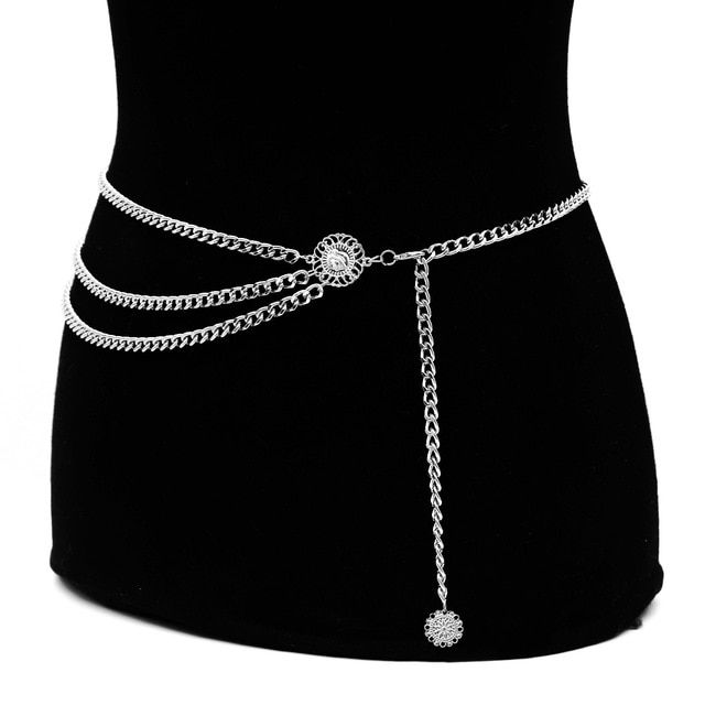 Ladies Diamante Rhinestones Adjustable Metal Chain Belts Girls Fashion Waistband
